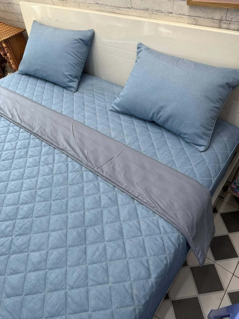 Bộ chăn ga gối Lụa Modal Hàn Quốc Set vân xanh xjnh lắm.