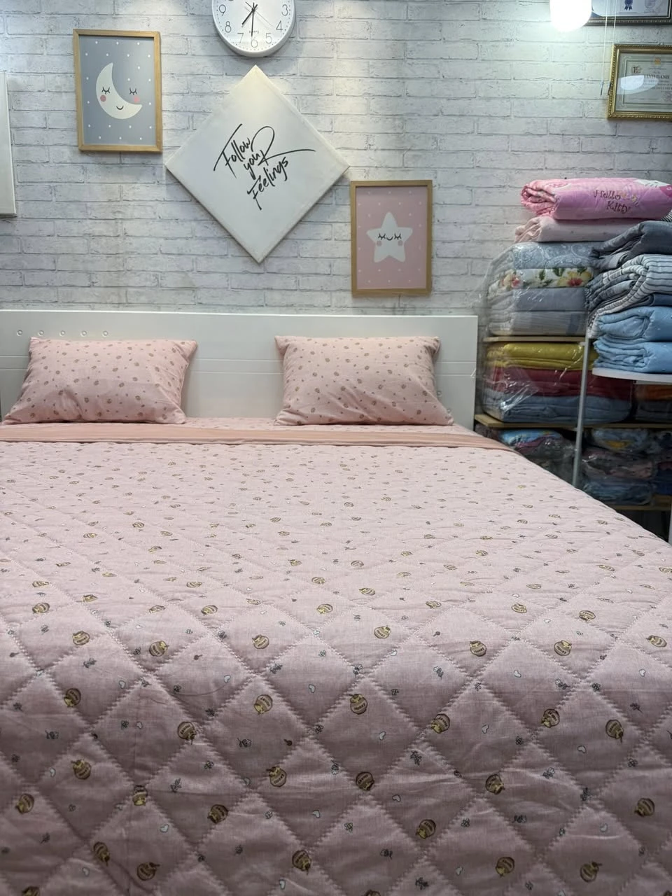 Bộ chăn ga gối cotton Hàn Quốc Hũ mật ong xjnh quá các chị ơi.