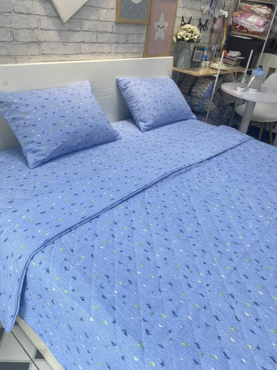 Bộ chăn ga gối Lụa Modal Hàn Quốc Mây xanh siêu xinh