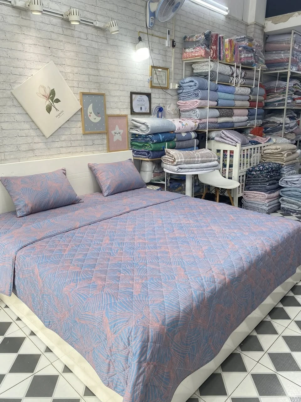 Bộ chăn ga gối Lụa Modal Hàn Quốc set vân xanh tím xjnh xắn