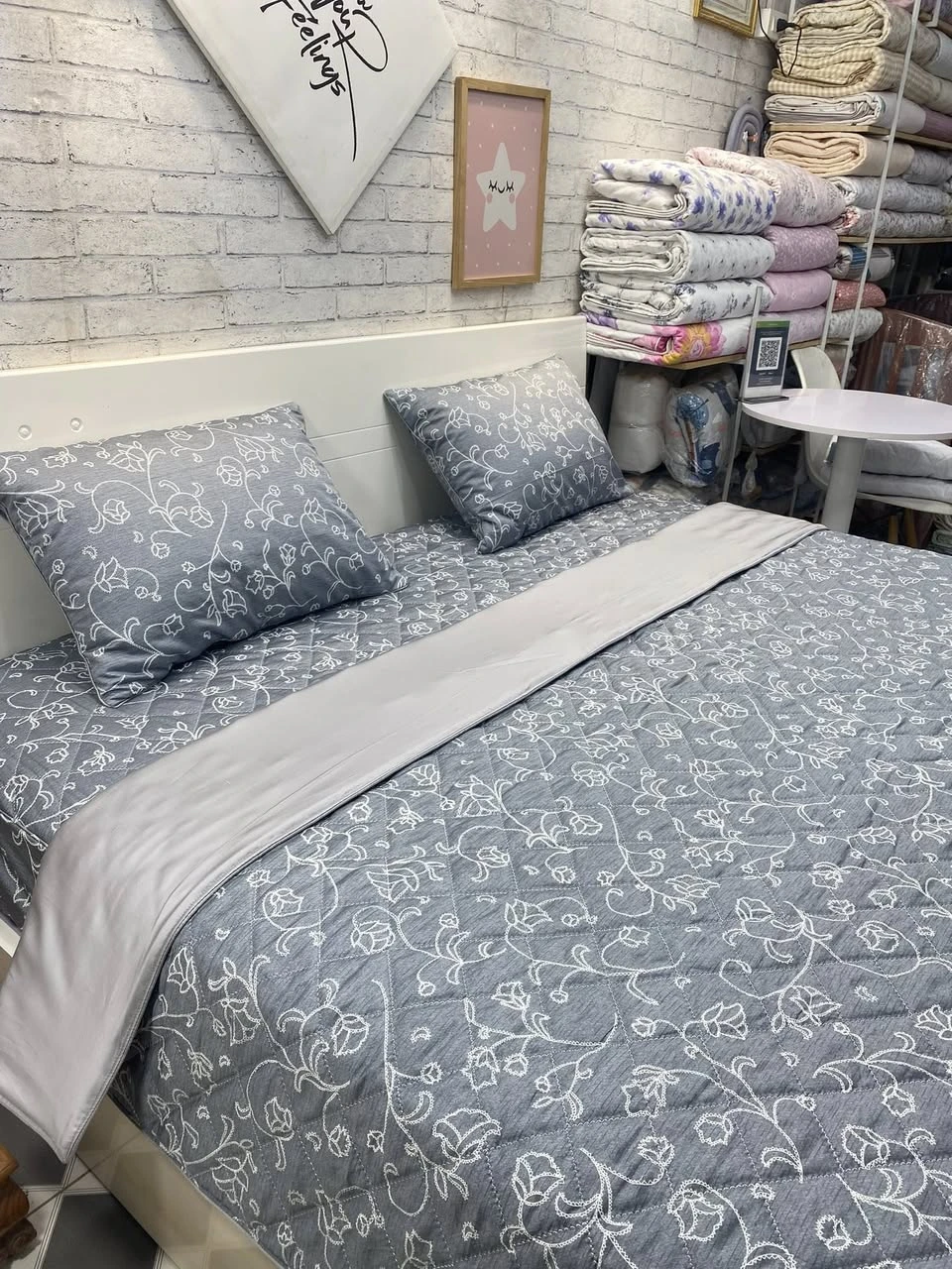 Bộ chăn ga gối cotton Hàn Quốc hoa văn ghi sang trọng