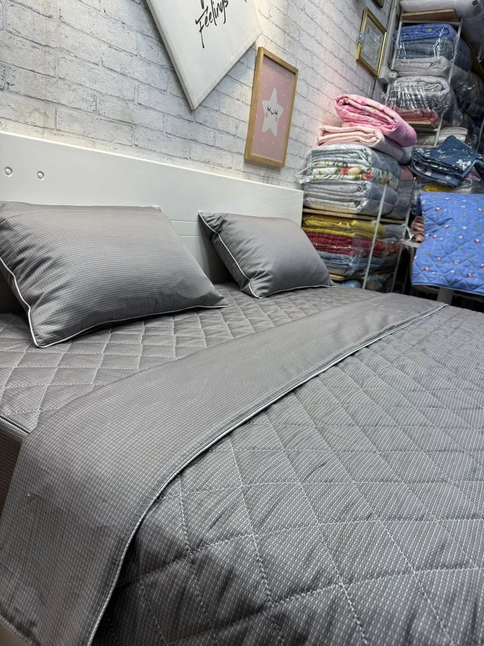 Bộ chăn ga gối cotton Hàn Quốc hoạ tiết xám