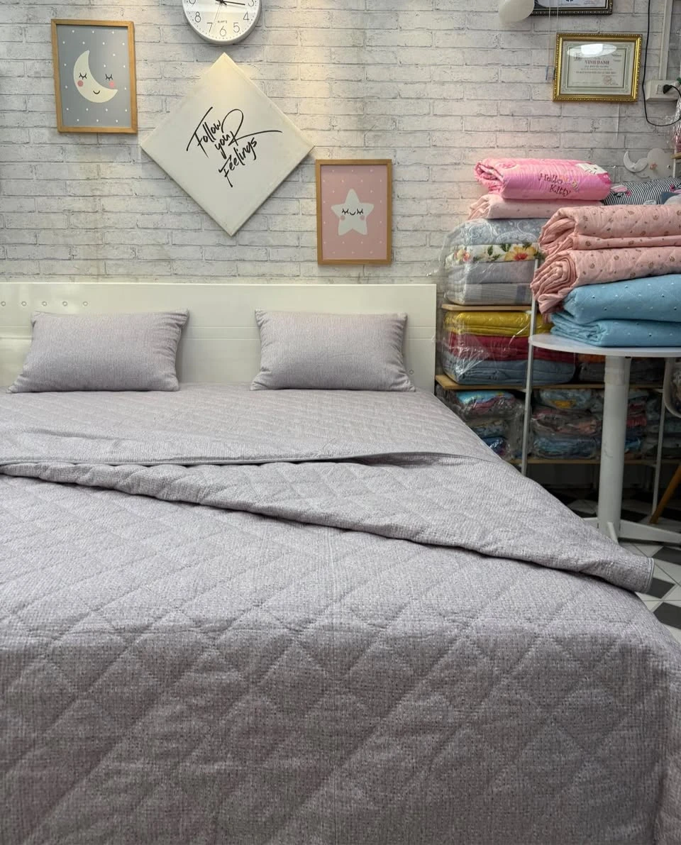Bộ chăn ga gối Lụa Modal Hàn Quốc vân tím pastel xjnh xắn lắm ah.