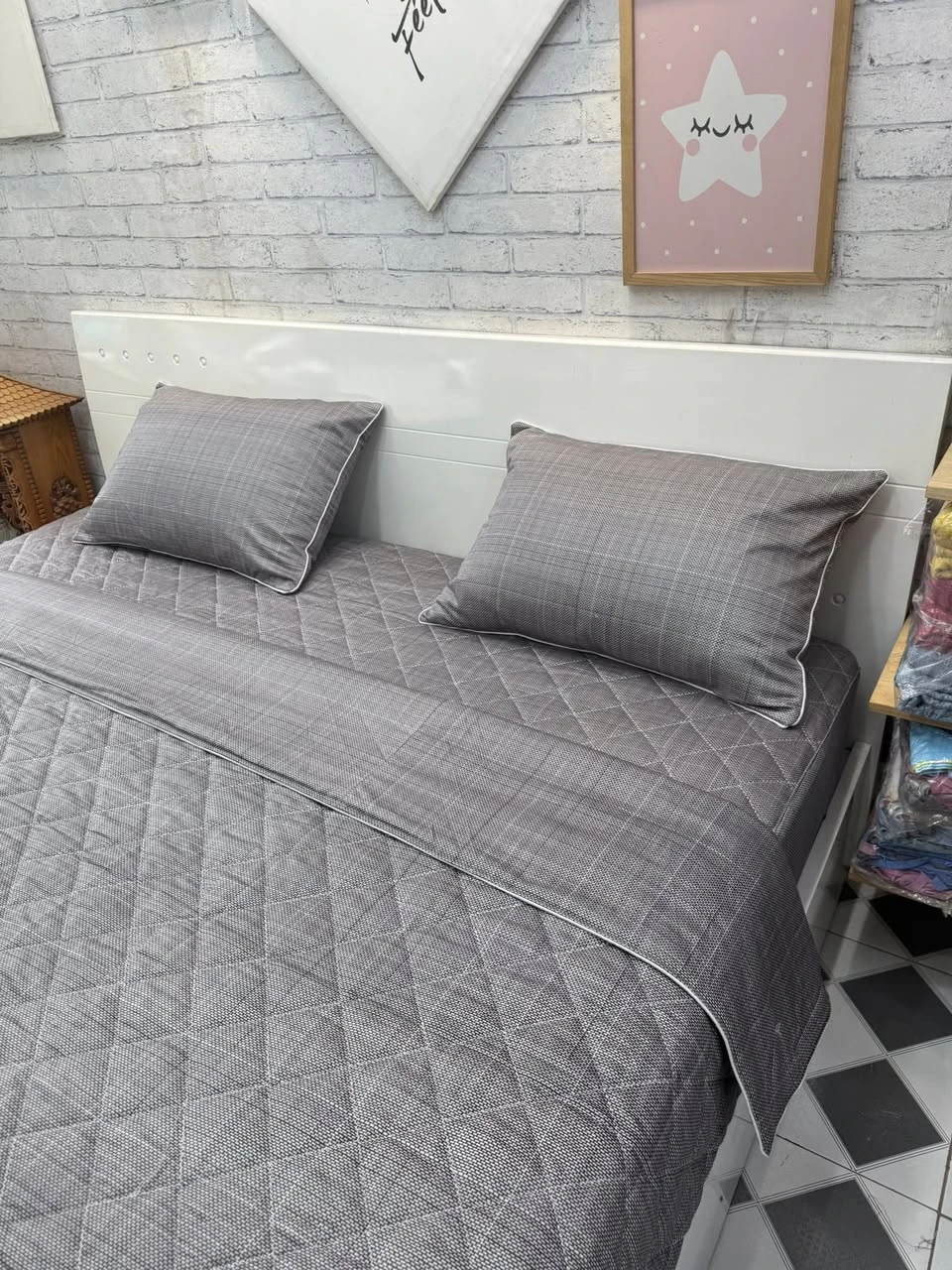 Bộ chăn ga gối Lụa Modal Hàn Quốc kẻ mờ vân nâu