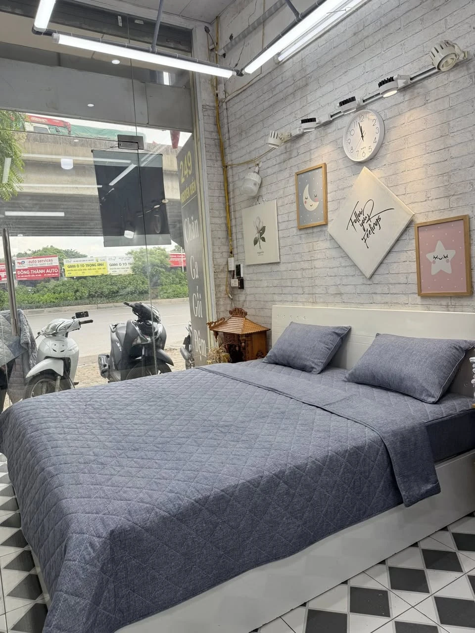 Bộ chăn ga gối Lụa Modal Hàn Quốc vân xám xanh đẹp lắm ạ