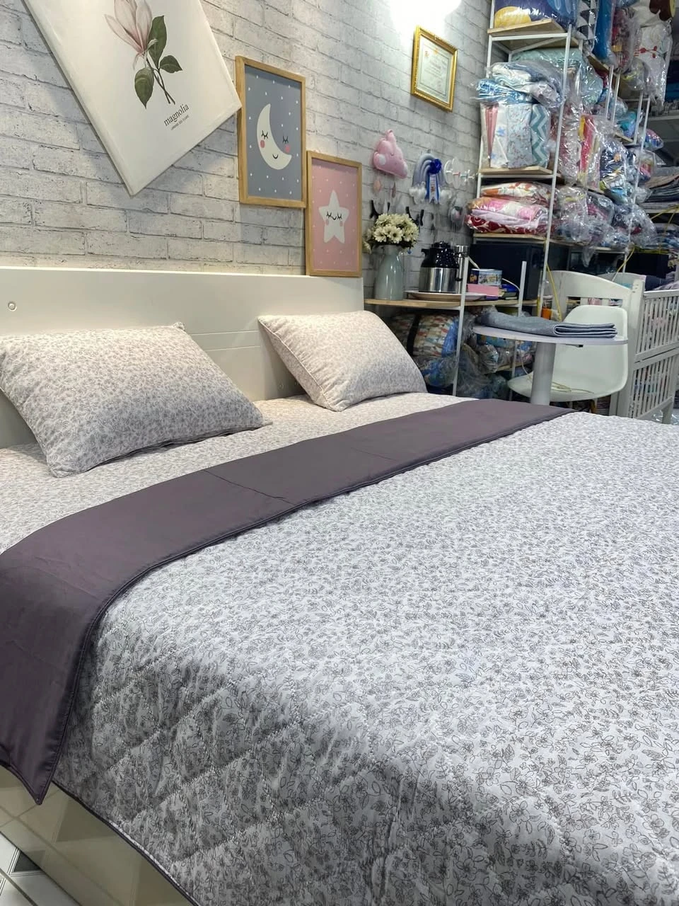 Bộ chăn ga gối Lụa Modal Hàn Quốc Vân hoa nhí tím nâu sang chảnh lắm ah