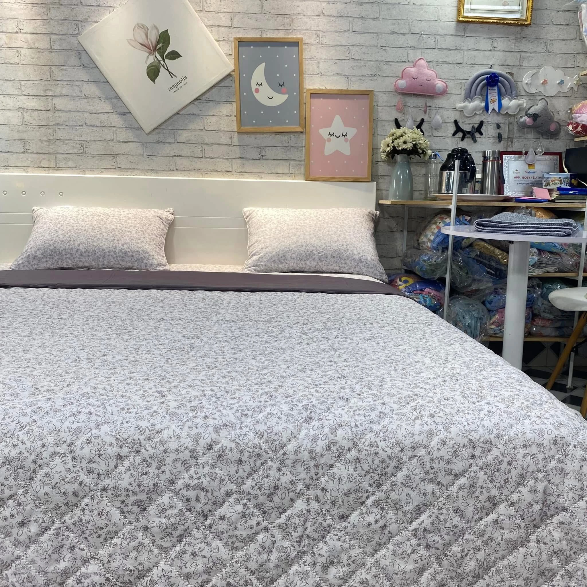 Bộ chăn ga gối Lụa Modal Hàn Quốc Vân hoa nhí tím nâu sang chảnh lắm ah