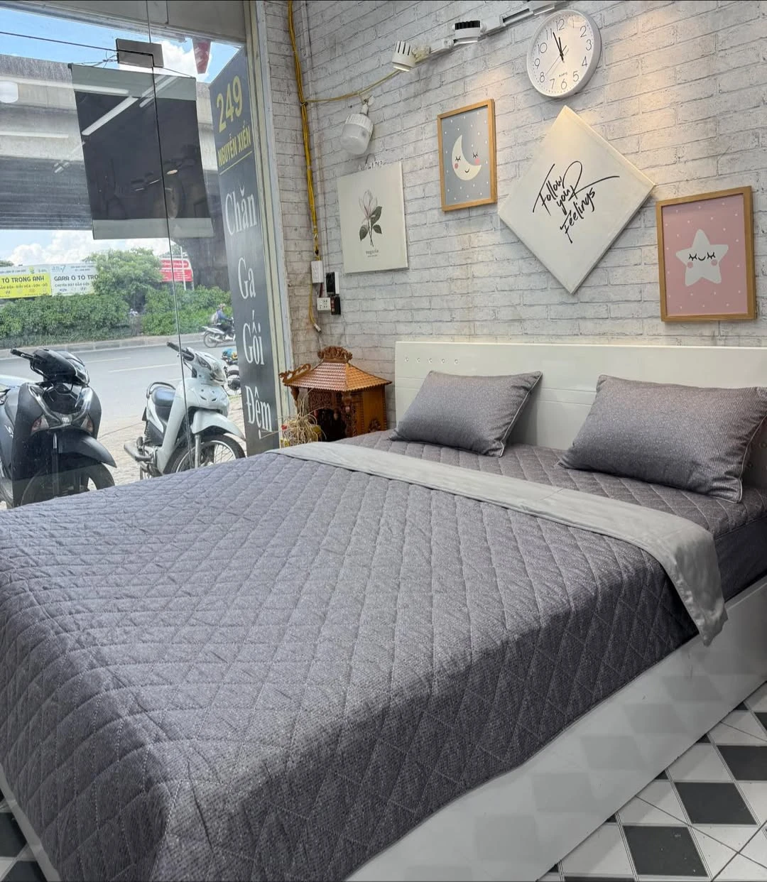 Bộ chăn ga gối cotton Hàn Quốc vân tím