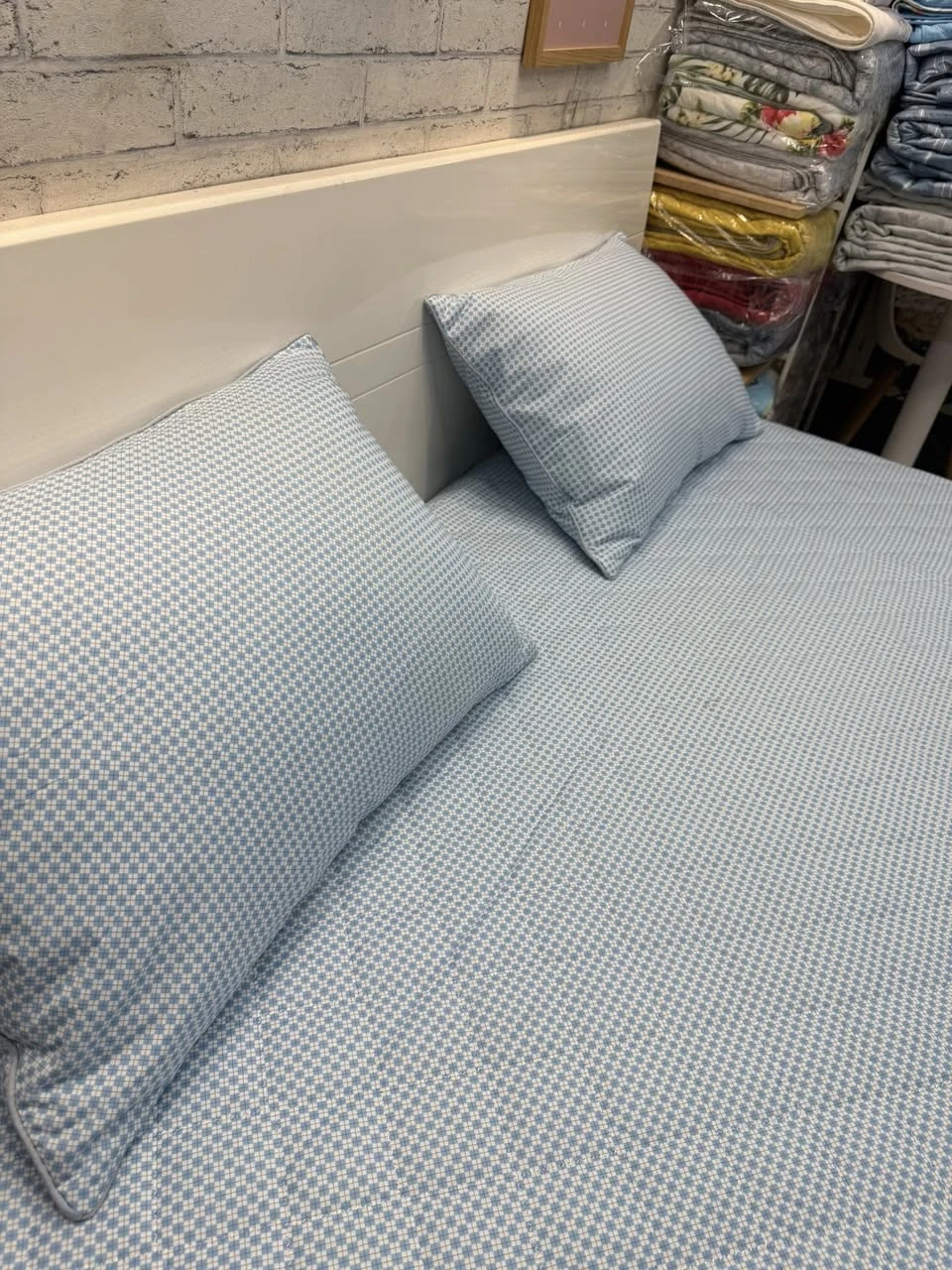 Bộ chăn ga gối cotton Hàn Quốc chấm bi xanh