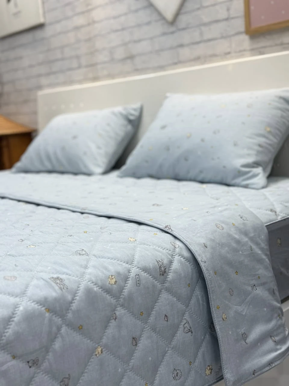 Bộ chăn ga gối Lụa Modal Hàn Quốc set xanh cute xjnh lắm ah