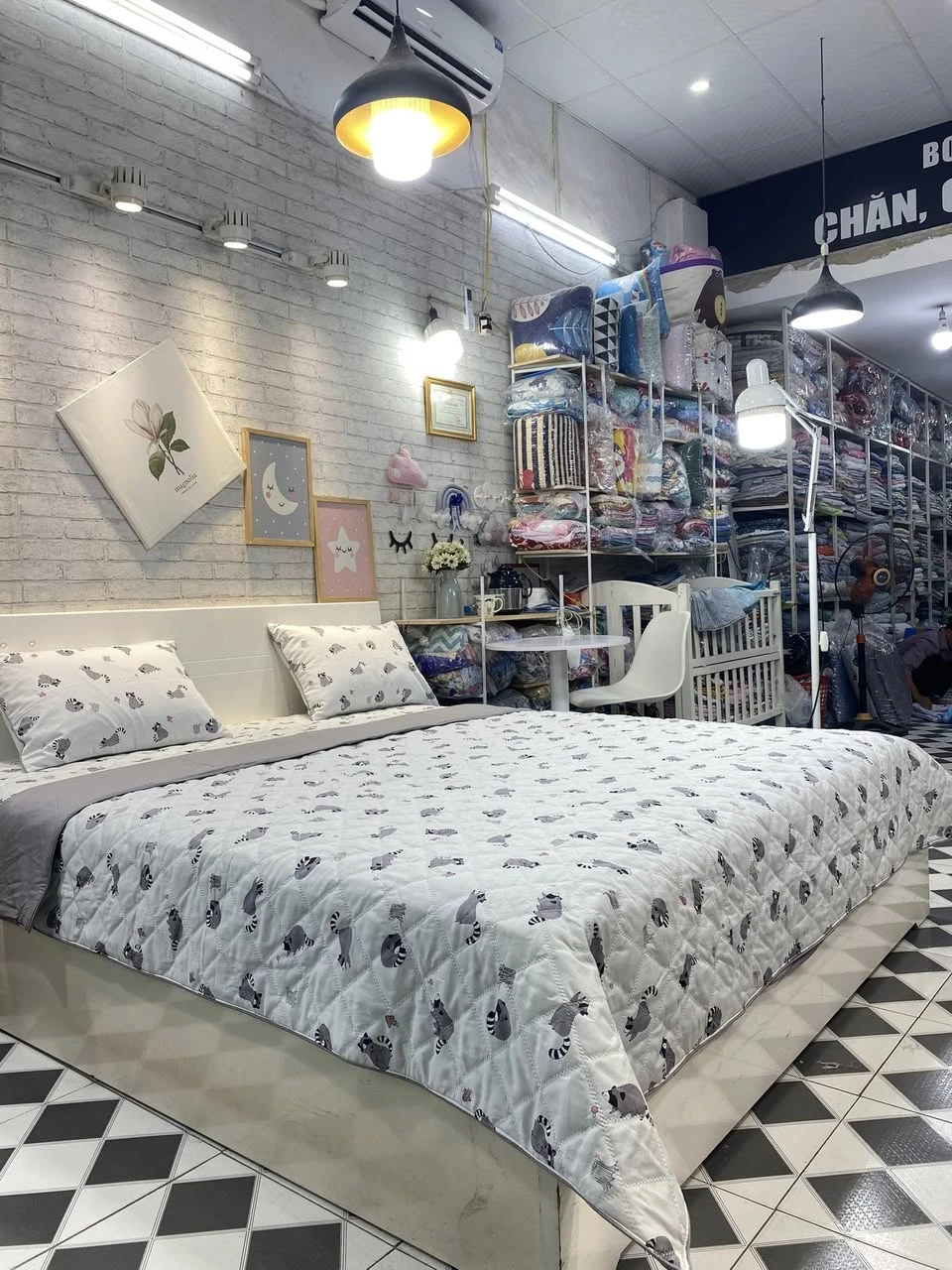 Bộ chăn ga gối cotton Hàn Quốc sóc ghi