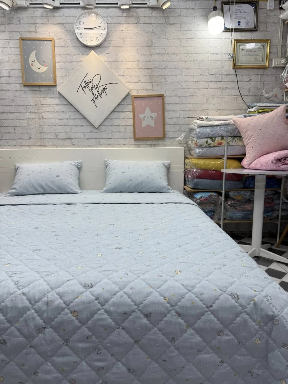 Bộ chăn ga gối Lụa Modal Hàn Quốc set xanh cute xjnh lắm ah