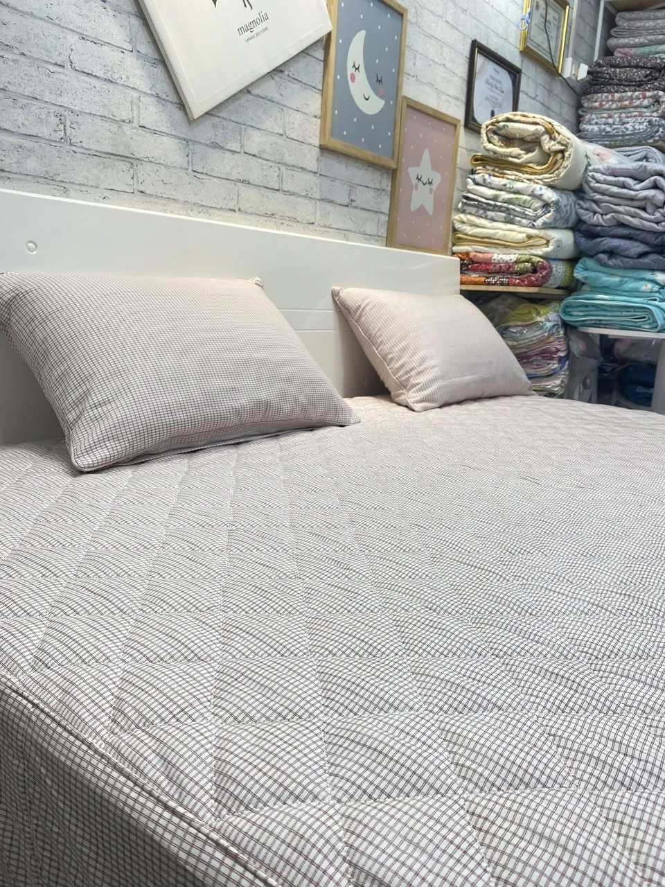 Bộ chăn ga gối Lụa Modal Hàn Quốc kẻ hồng vuông