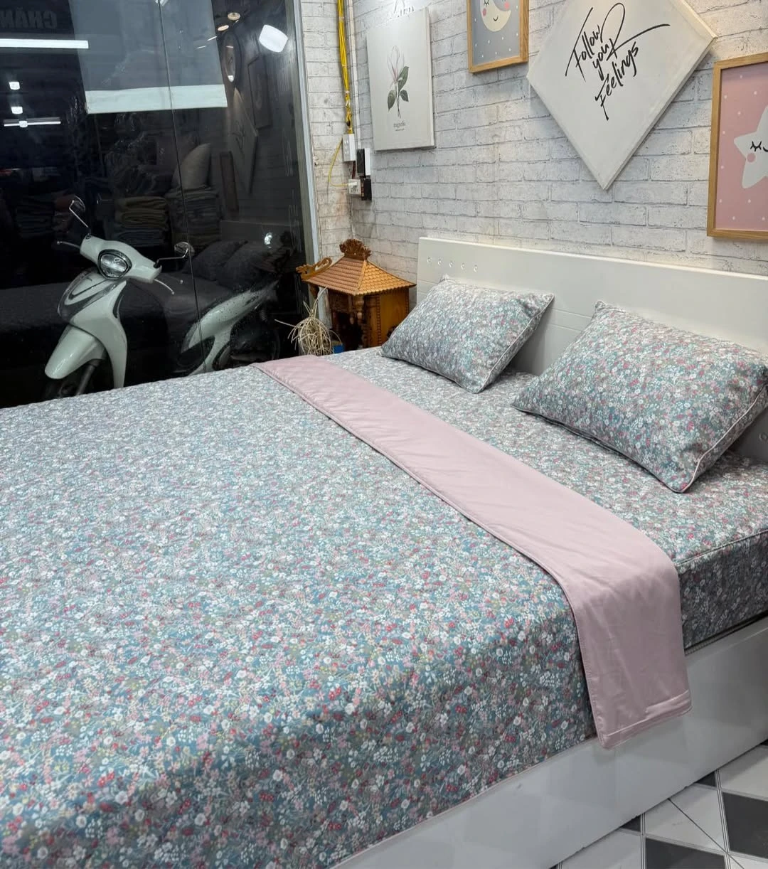 Bộ chăn ga gối Lụa Modal Hàn Quốc hoa nhí xjnh lắm ah*