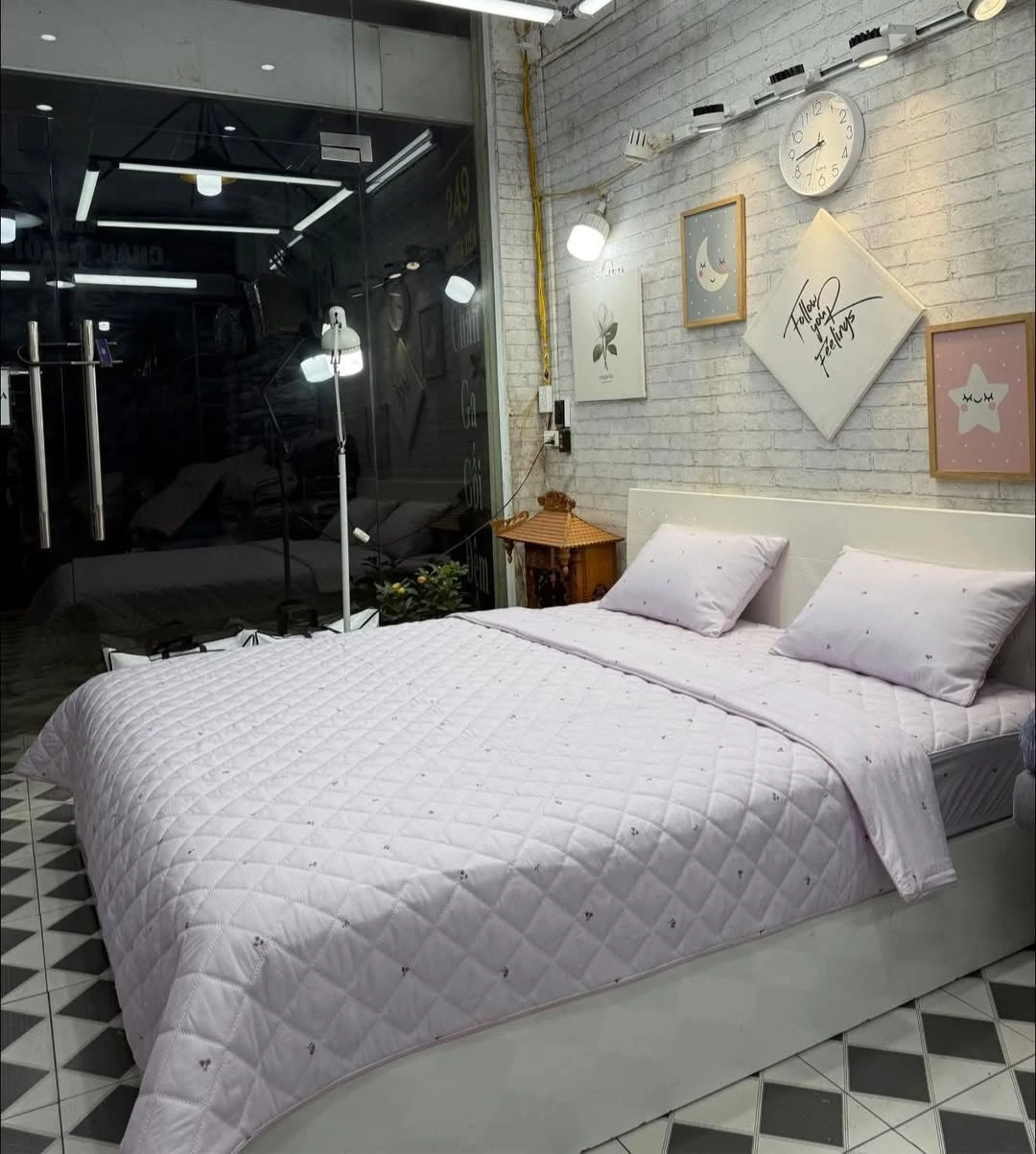 Bộ chăn ga gối Lụa Modal Hàn Quốc set hoa nhí nền tím xjnh lắm ah