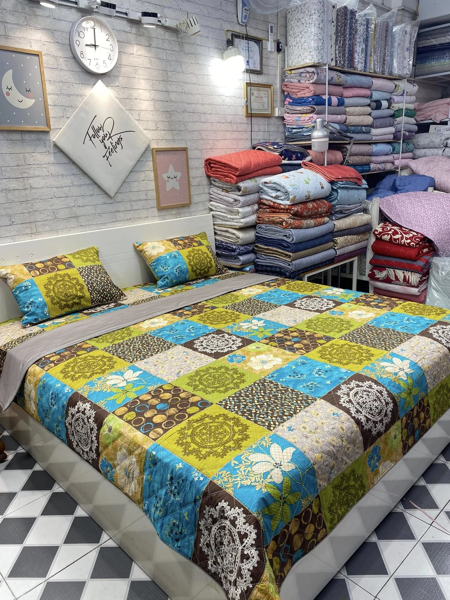 Set chăn ga giả quilt in hoạ tiết sang chảnh, độc lạ